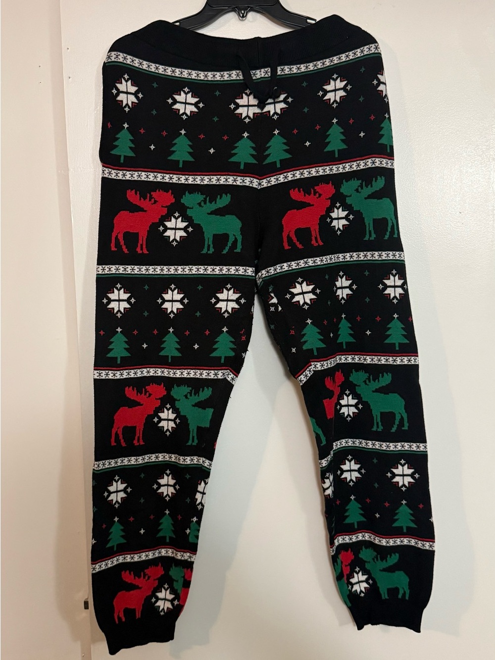 Holiday Time Black Red & Green Moose Knit loungewear pants.